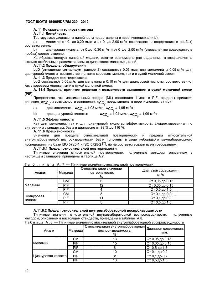 ГОСТ ISO/TS 15495/IDF/RM 230-2012