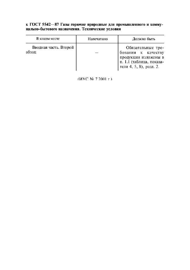 Поправка к ГОСТ 5542-87