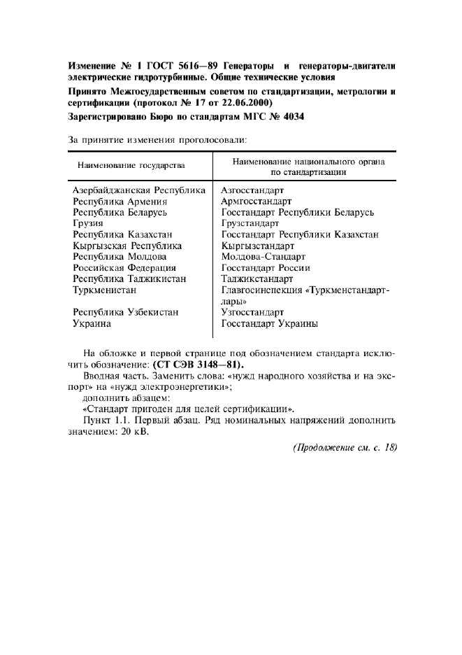 Изменение №1 к ГОСТ 5616-89